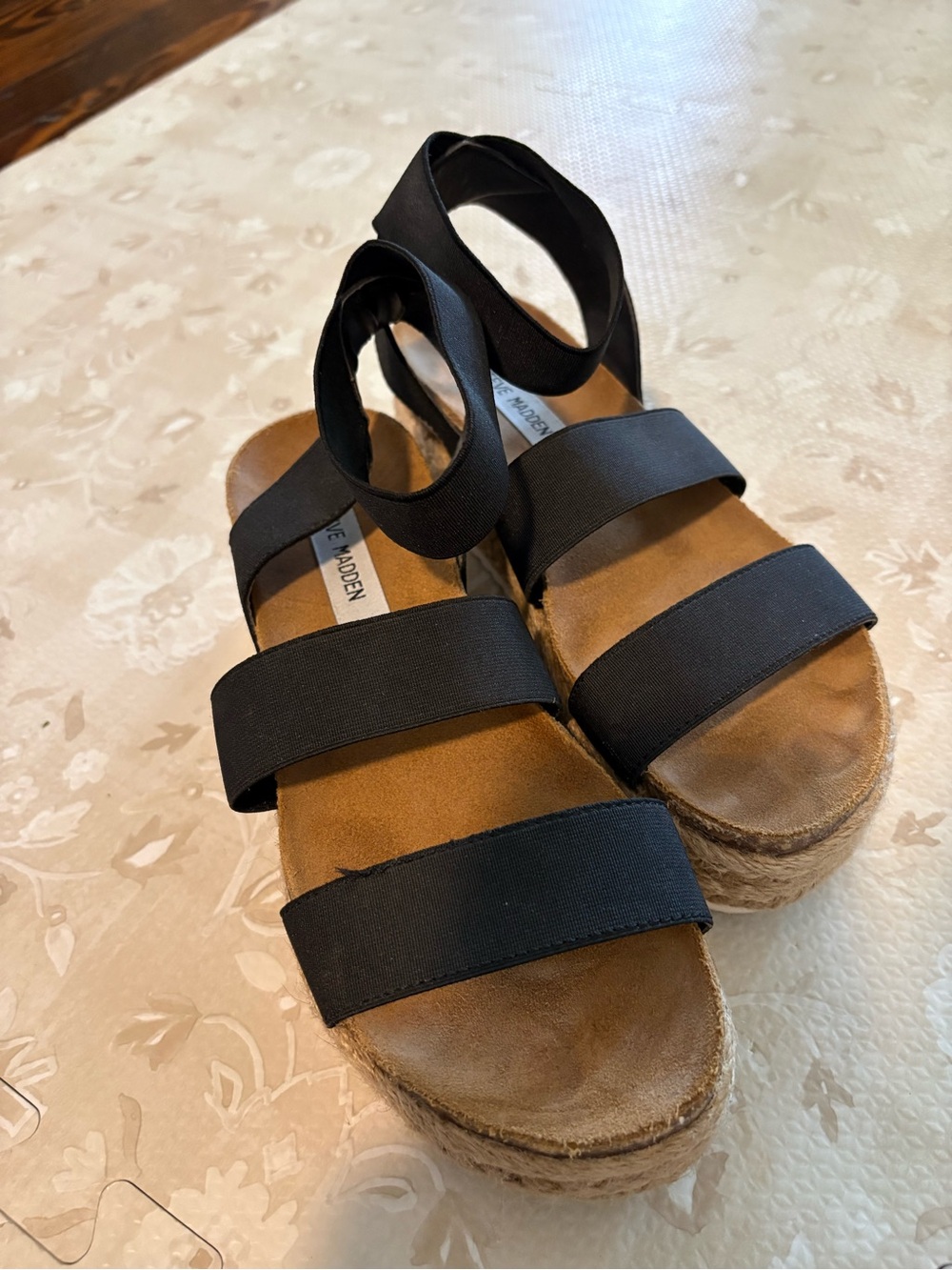 Steve Madden Black Elastic Espadrille Platform Sandals